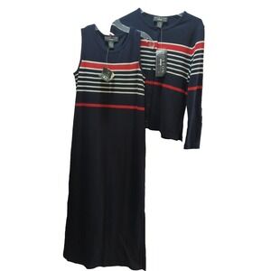 Norton Studio Petites PM set cardigan long dress set red white blue stripe M